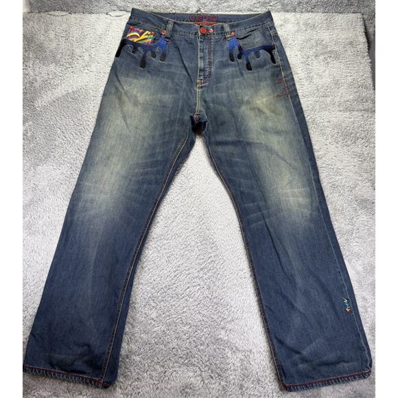 Coogi Mens Jeans 40x34 (33.5) Baggy Guitar Hands Embroidered Hip Hop Spellout‎ - Picture 2 of 16